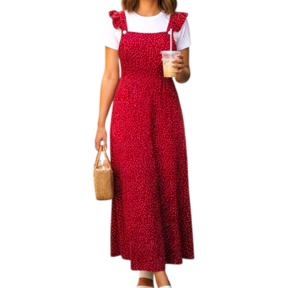 BloomChic Dresses & Skirts - Bloomchic Red and White Polka Dot Ruffle Trim Dress